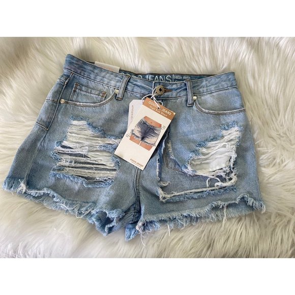 Gogo Jeans High Rise Distressed Destroyed Frayed Hem Shorts Sz 11/30‎ New w Tags - Picture 11 of 12